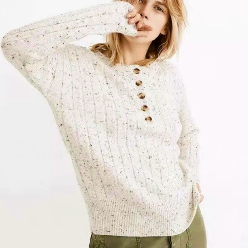 NWT Madewell Donegal Bowden Henley Cream Crew Neck Sweater, Cozy Knit, Size S